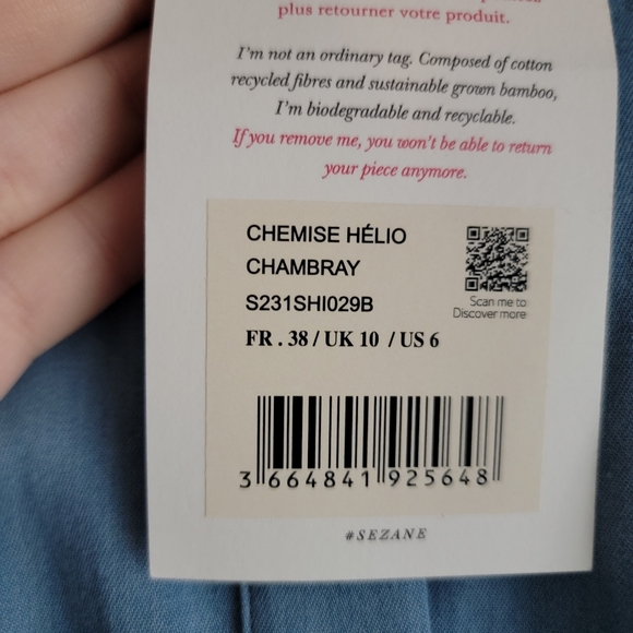 Sezane Helio Shirt in Chambray NEW - Picture 12 of 14